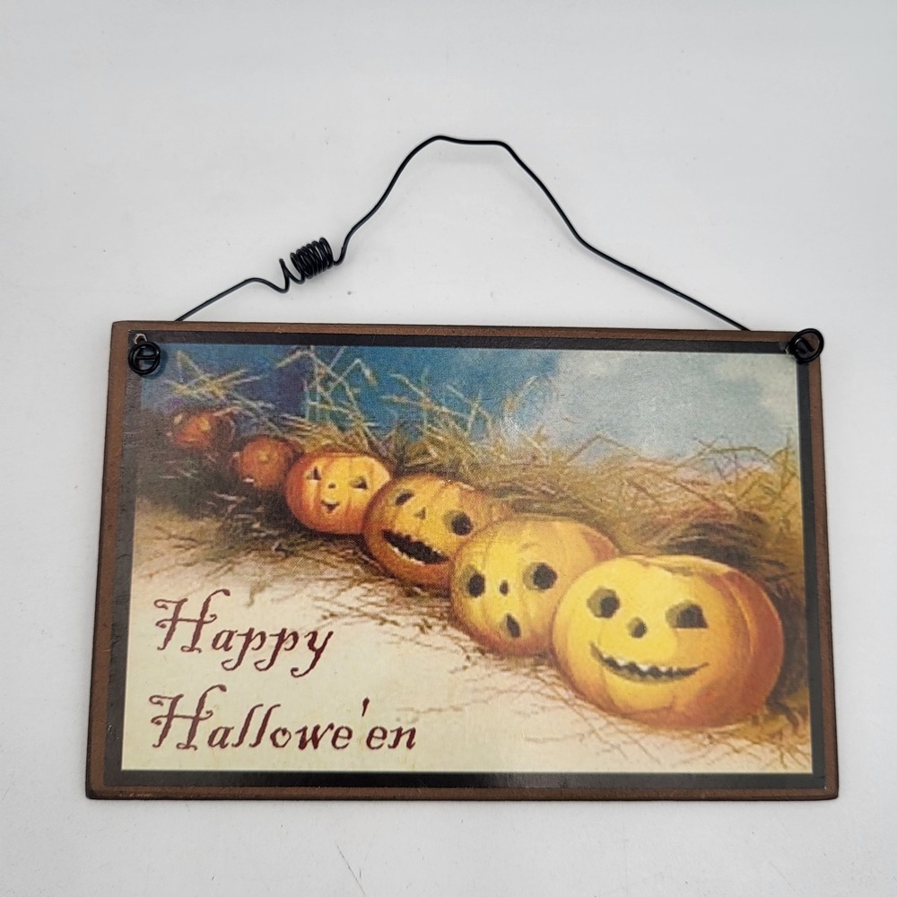 Vintage Halloween Plaque Postcard Jack-o'-lantern